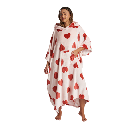 Loungeable Womens Heart Long Luxury Fleece Hooded Poncho - Pink