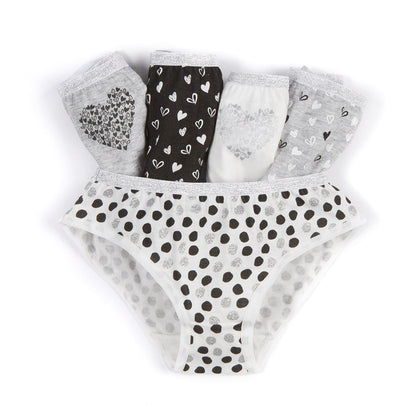 4Kidz Girls Briefs (5 Pack) - Monochrome/Hearts (2-6 Years)