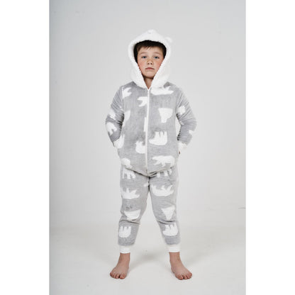 Nifty Kids Polar Bear Fleece Onesie - Grey/White