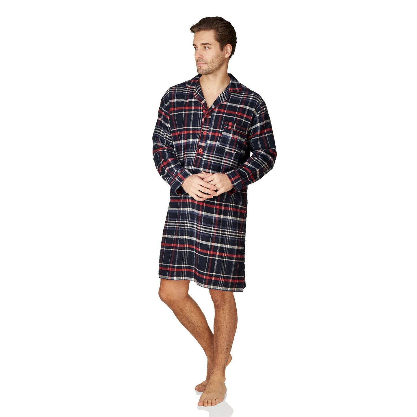 Haigman Mens Brushed Cotton Nightshirt - Navy/Red Check