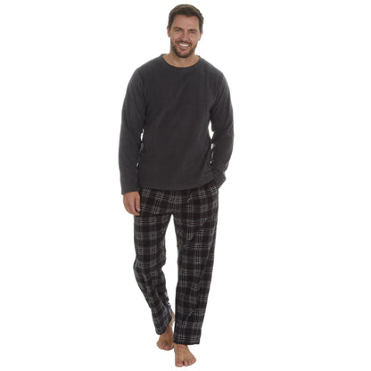 Cargo Bay Mens Fleece Pyjamas - Charcoal Marl/Black Check