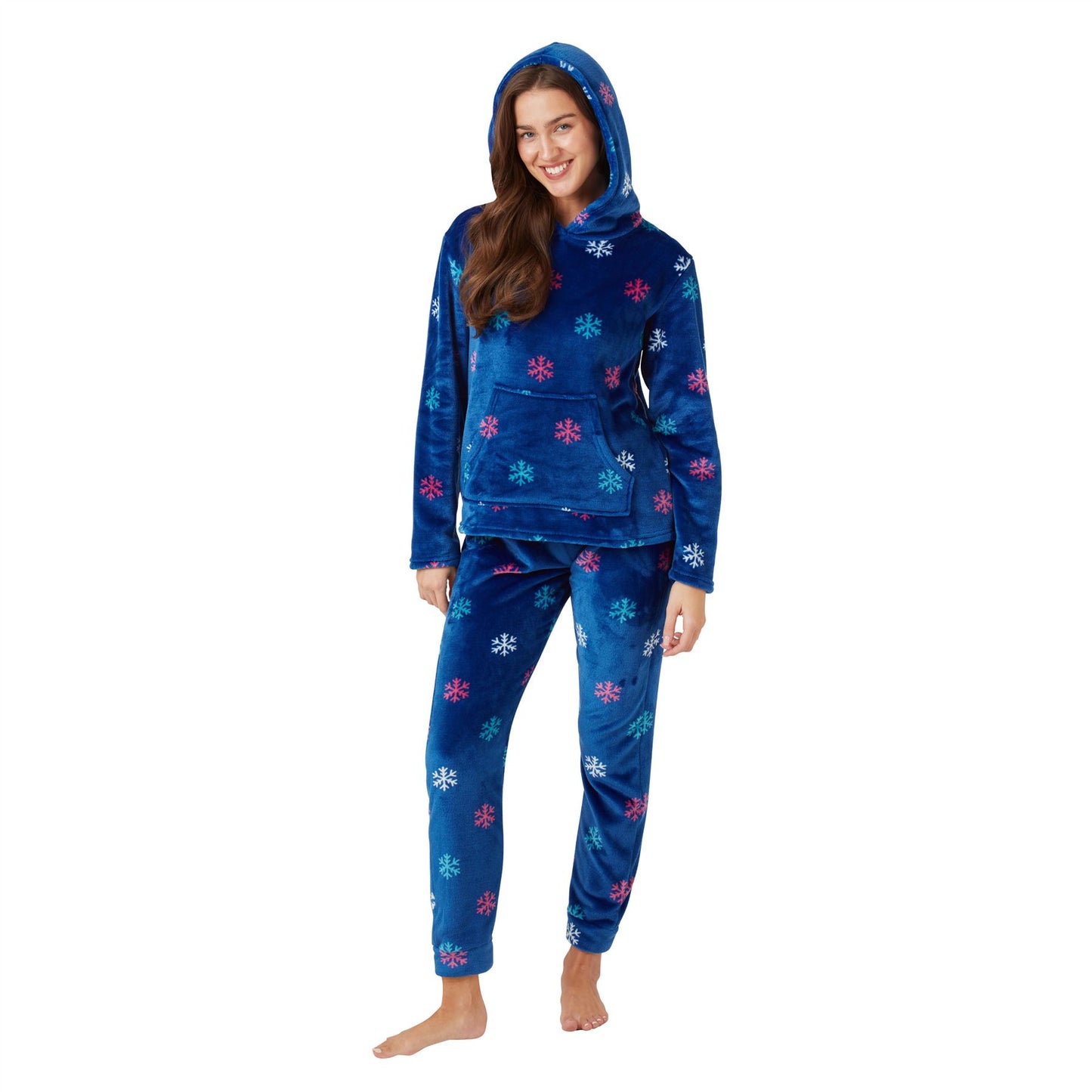 Indigo Sky Womens Snowflake Fleece Pyjamas - Navy