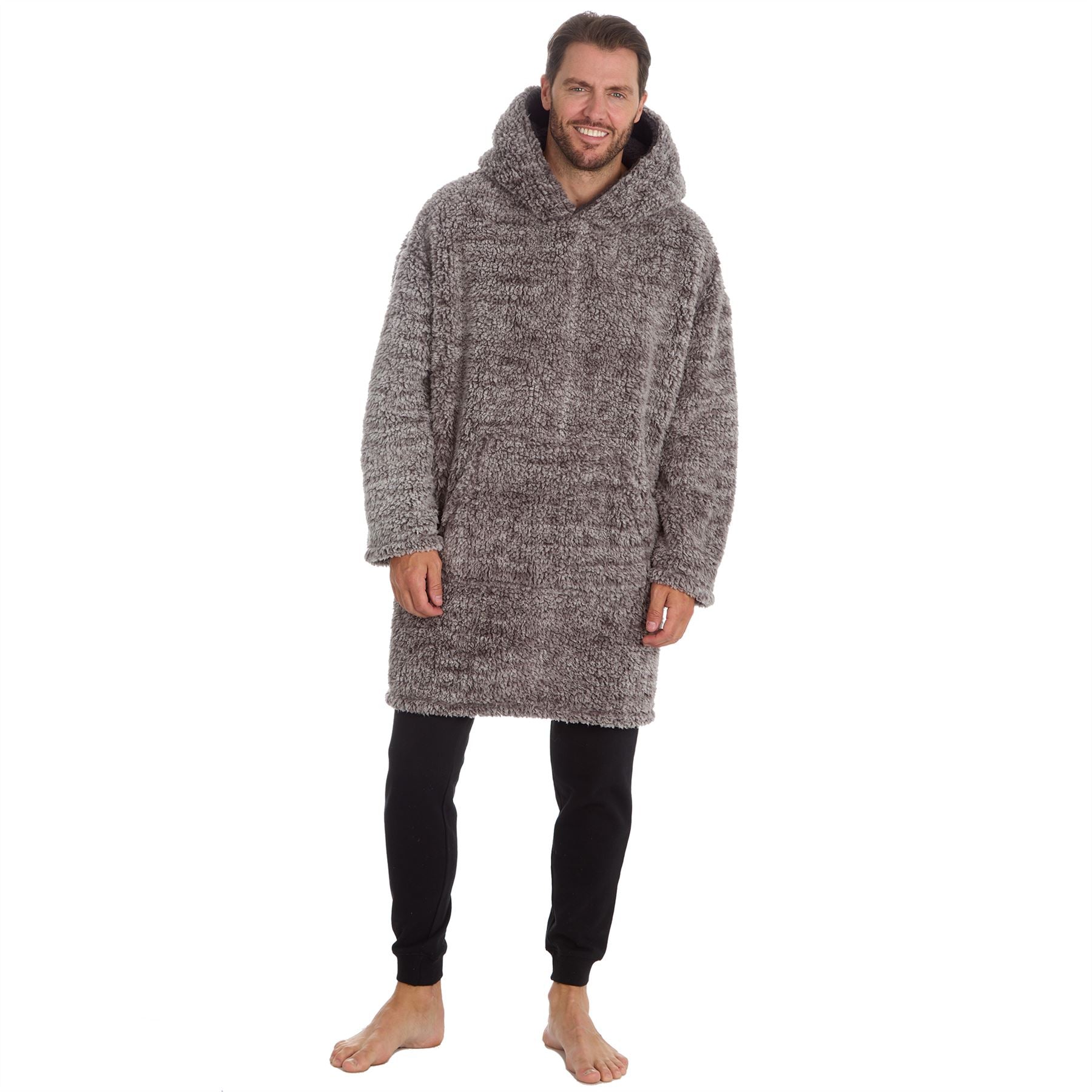 Huggable Hoodie Mens Frosted Sherpa Fleece Oversized Hoodie - Grey Huggable Hoodie