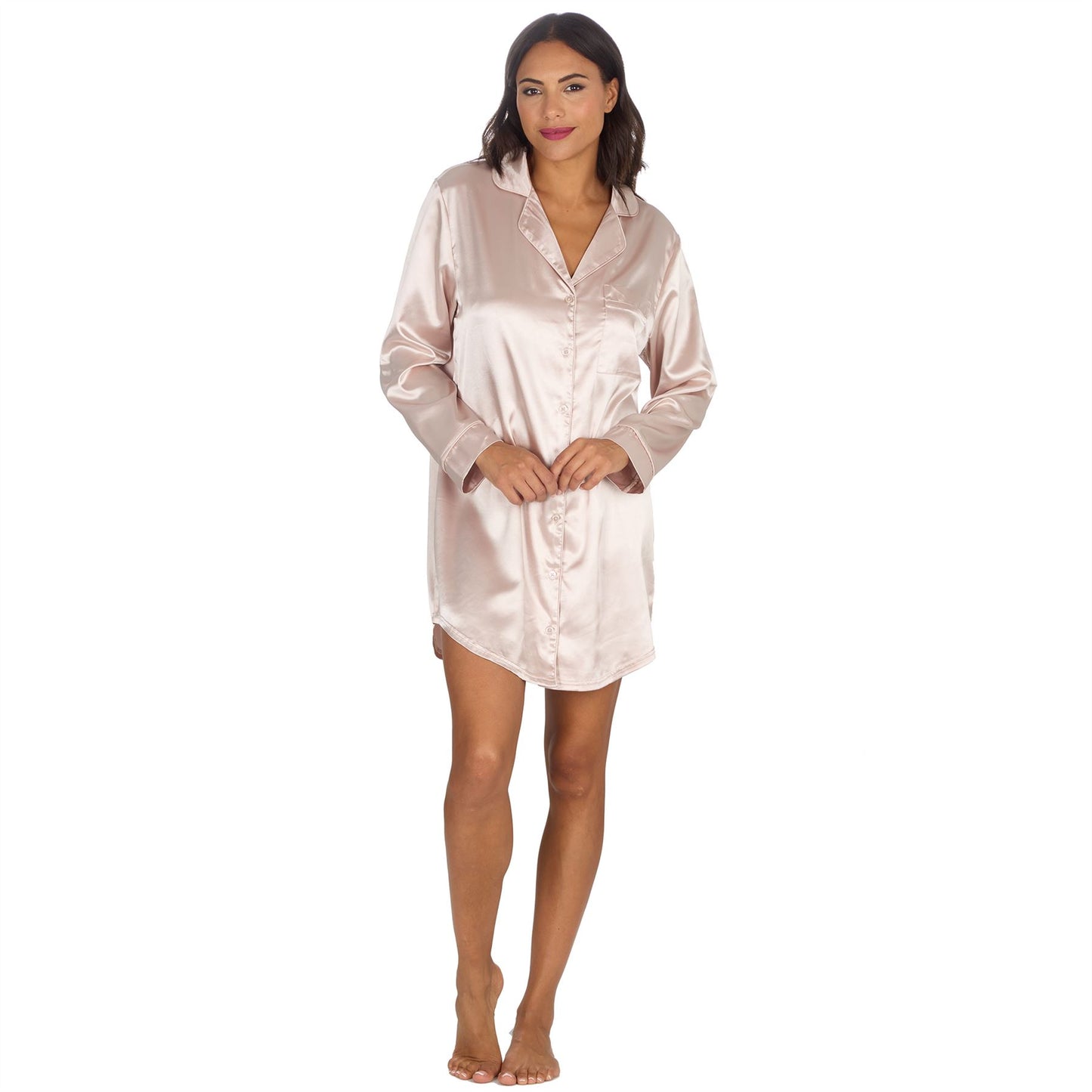 Slumber Party Womens Satin Nightshirt - Champagne