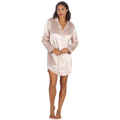 Slumber Party Womens Satin Nightshirt - Champagne
