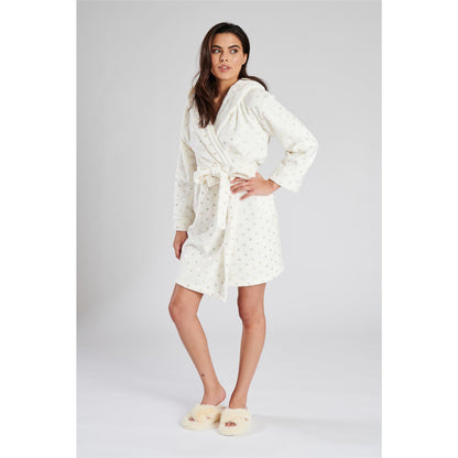 Loungeable Womens Foil Star Fleece Hooded Robe - Cream/Gold