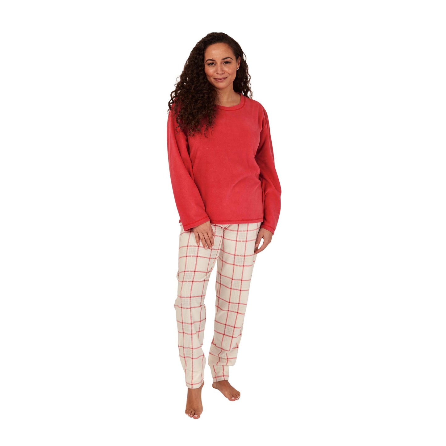 Indigo Sky Womens Check Fleece Pyjama Set - Spice Red