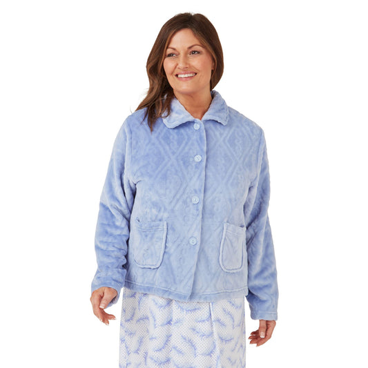 Marlon Women's Embossed Button Bedjacket - Blue