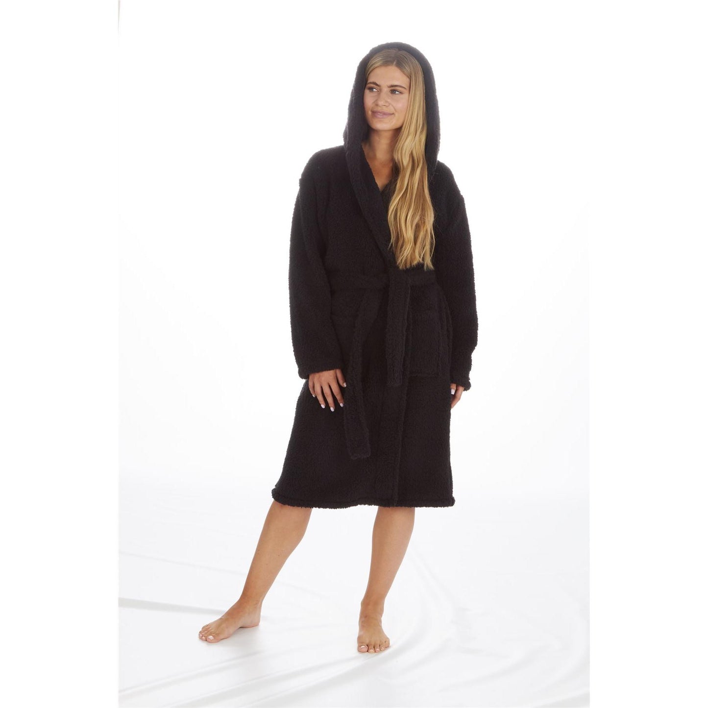 Forever Dreaming Womens Borg Fleece Robe - Black