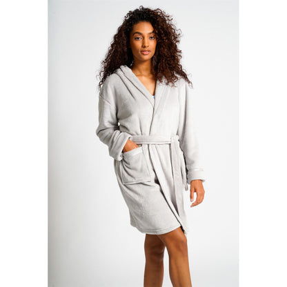 Loungeable Womens Satin Trim Fleece Hooded Robe - Silver