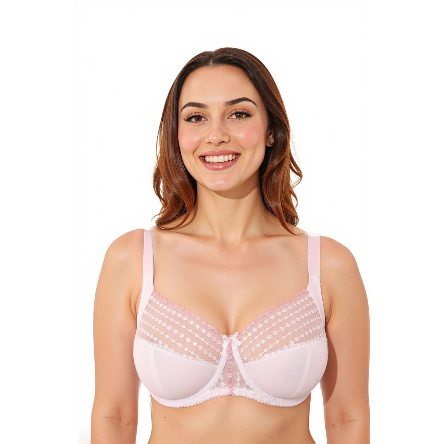 Gemm Full Cup Dots Bra - White/Pink