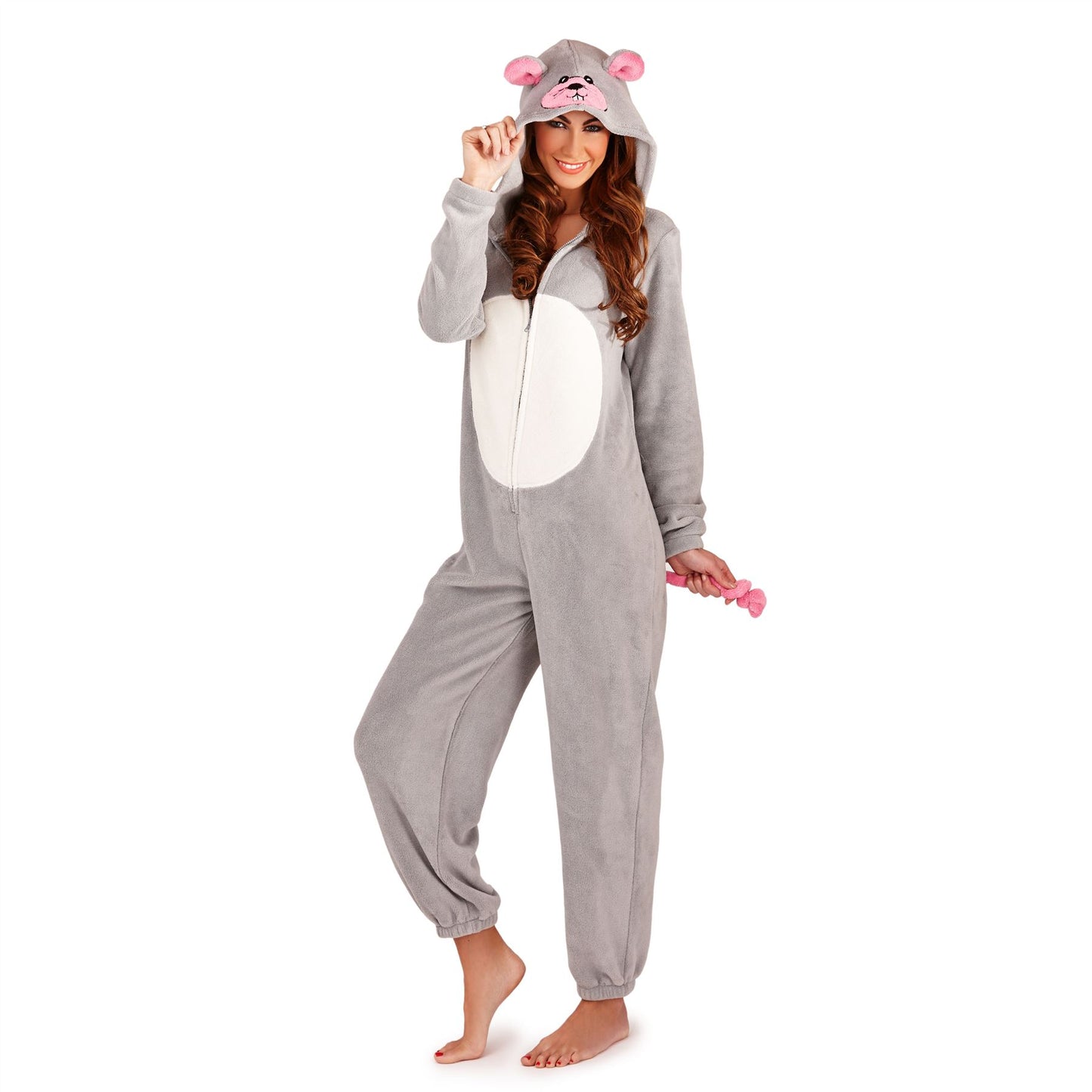 Loungeable Womens Mouse Fleece Onesie - Grey