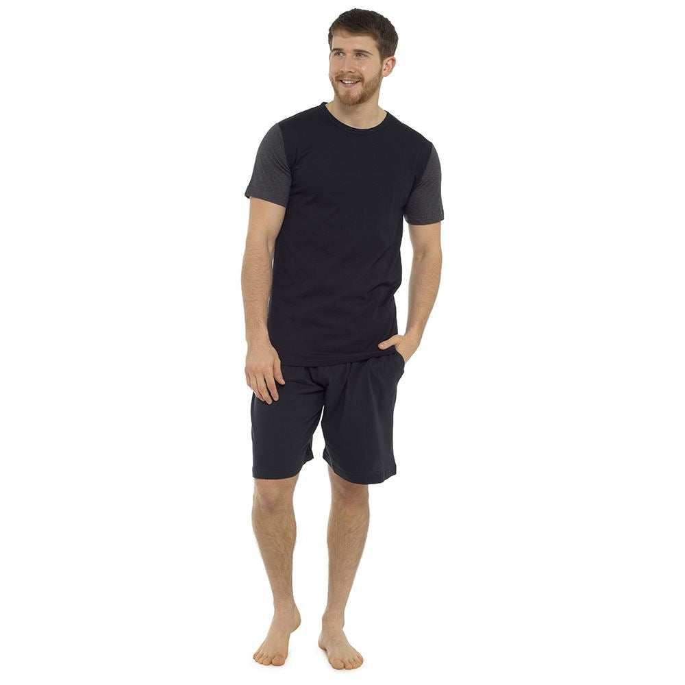 Tom Franks Mens Contrast Short Sleeve Jersey Pyjamas - Black/Grey