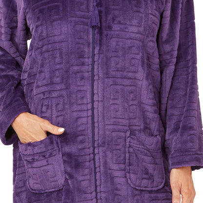 Marlon Womens Geometric Embossed Zip Robe - Purple