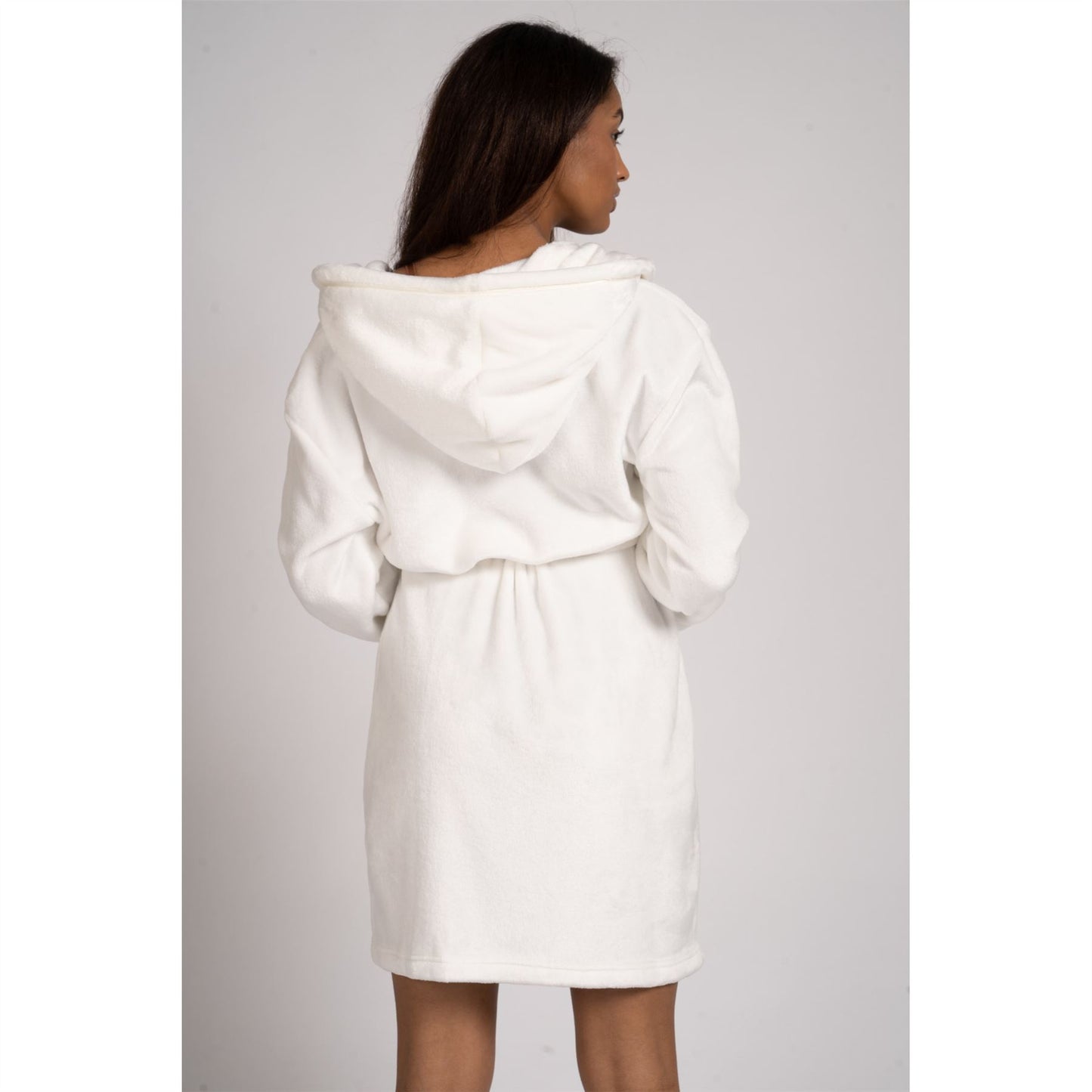 Loungeable Womens Satin Trim Fleece Hooded Robe - Ivory