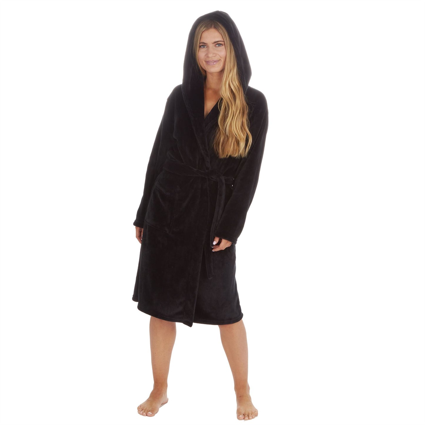 Forever Dreaming Womens Fleece Hooded Robe - Black (S-XL)