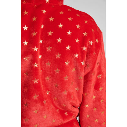 Loungeable Womens Star Fleece Hooded Robe - Red/Gold