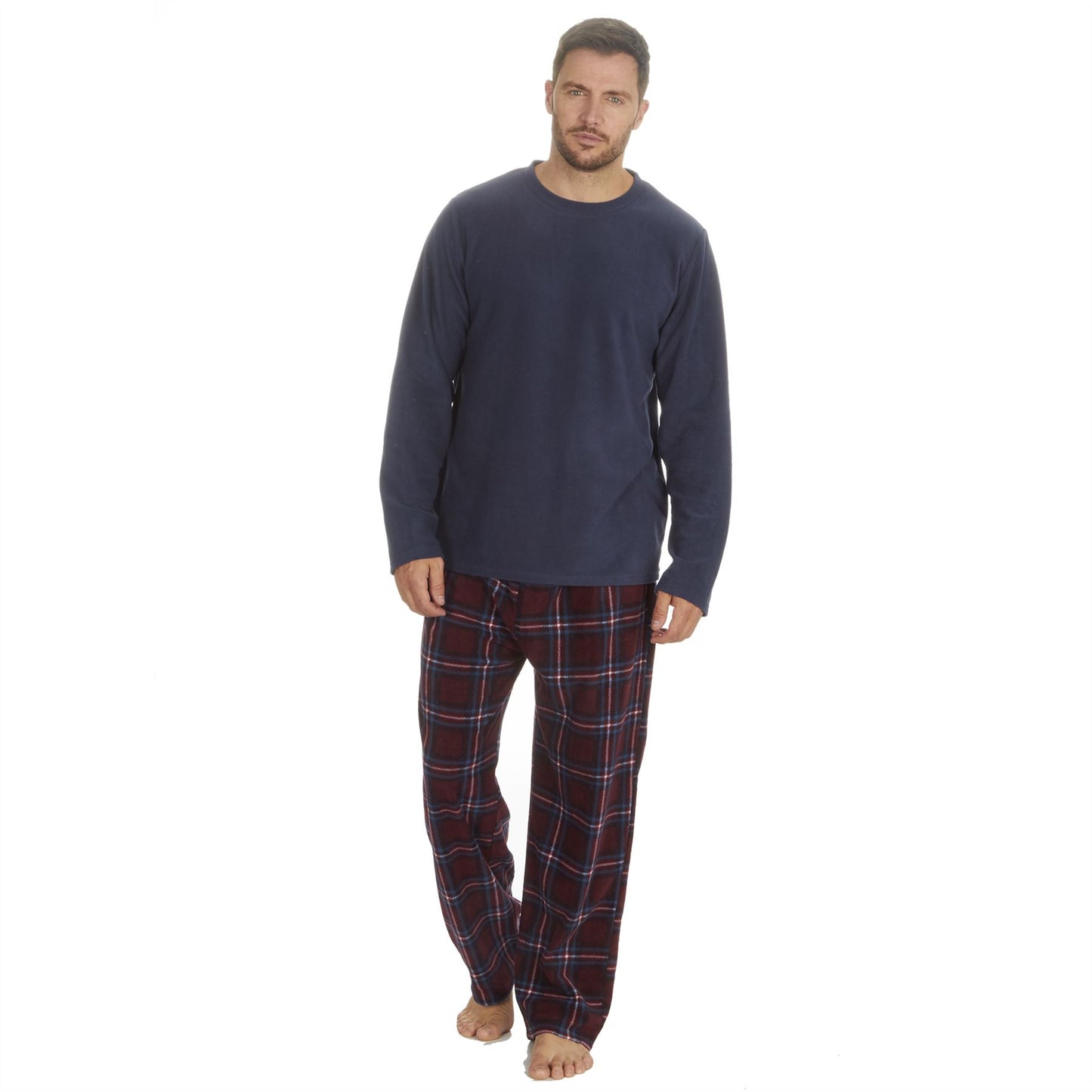 Cargo Bay Mens Fleece Pyjamas - Navy/Check