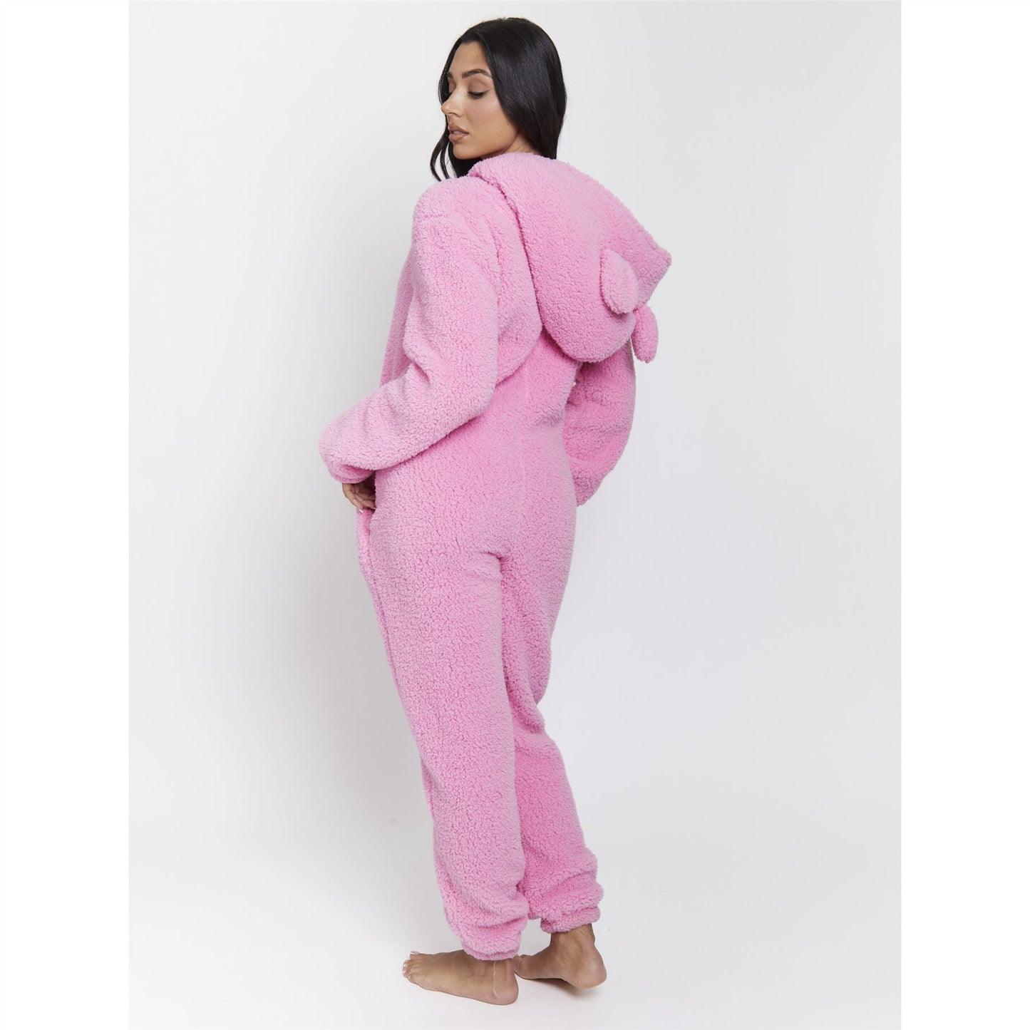 Loungeable Womens Sherpa Fleece Teddy Bear Onesie - Hot Pink