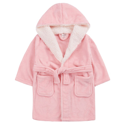 Minikidz Kids Sherpa Hooded Plush Fleece Robe - Coral