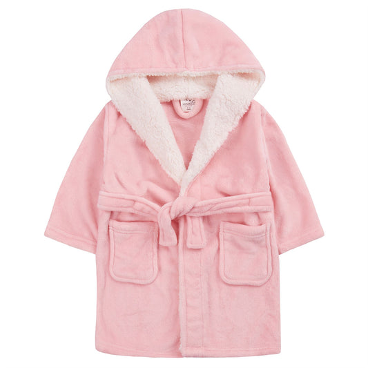 Minikidz Kids Sherpa Hooded Plush Fleece Robe - Coral