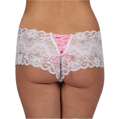 Classified Brief With Lace Up Back - White/Pink