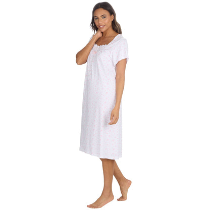 Cottonique Short Sleeve Floral Nightdress - White/Pink Cottonique