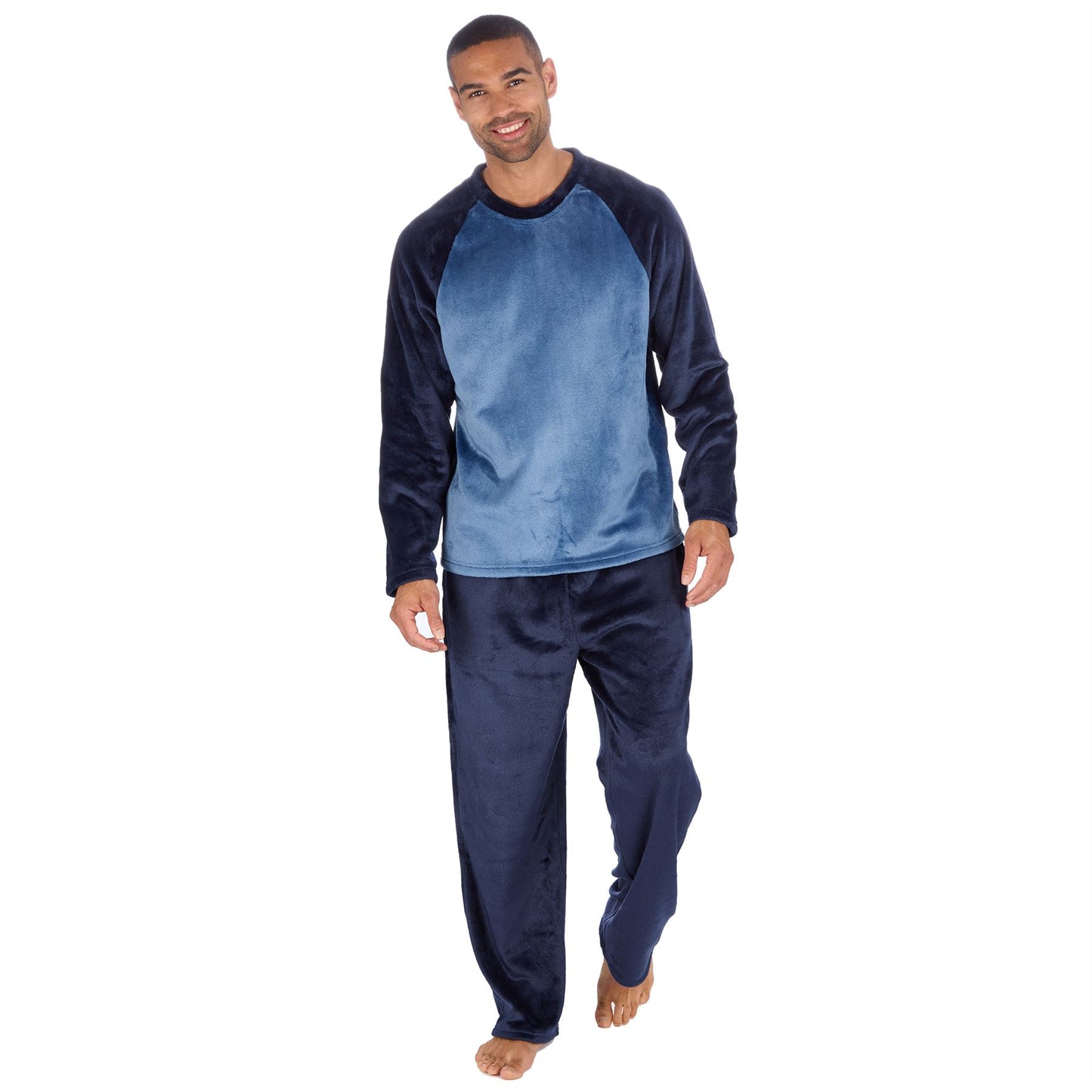 Cargo Bay Mens Raglan Fleece Pyjamas - Navy/Denim