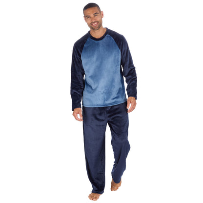 Cargo Bay Mens Raglan Fleece Pyjamas - Navy/Denim