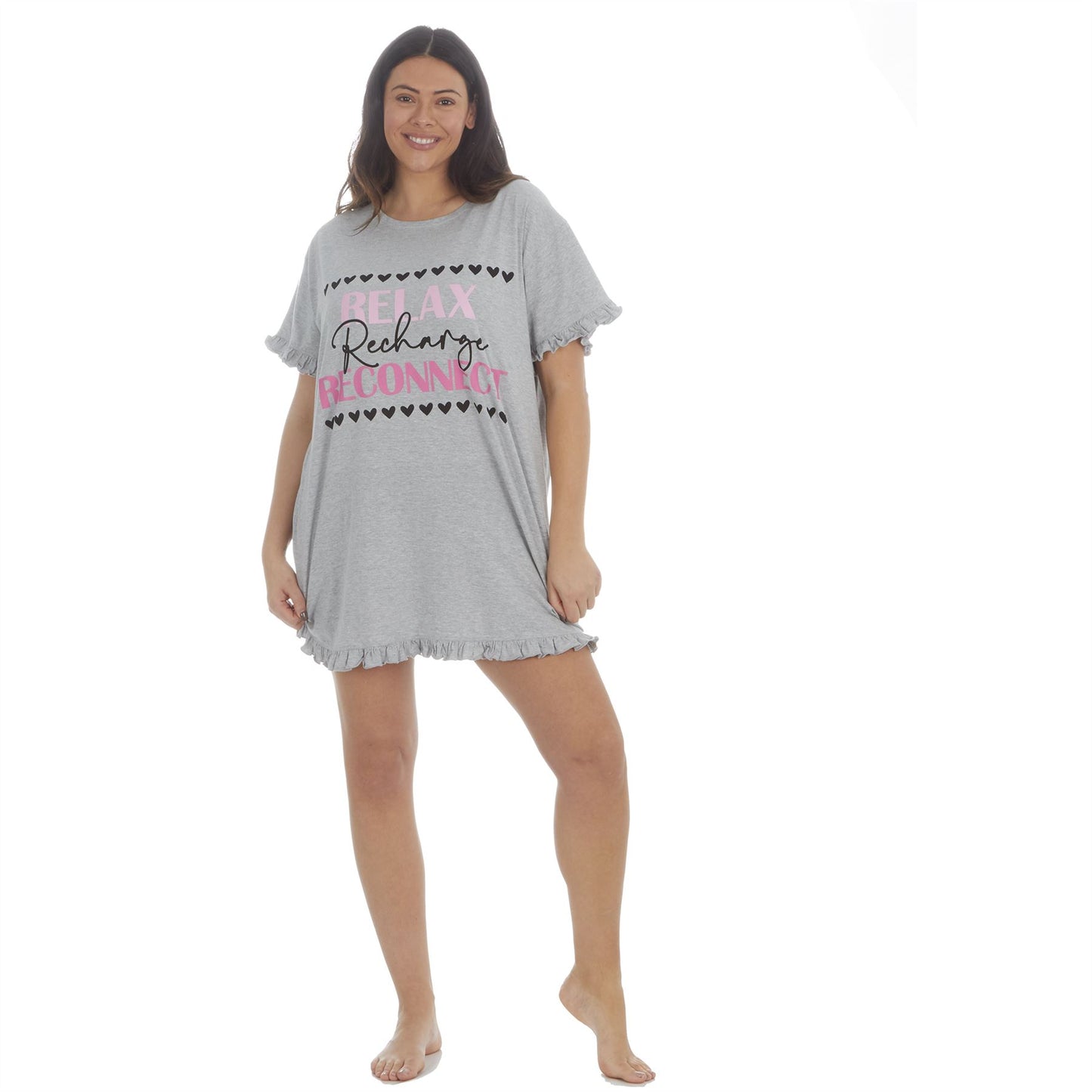 Forever Dreaming Womens 'Relax Recharge Reconnect' Frill Nightdress - Grey