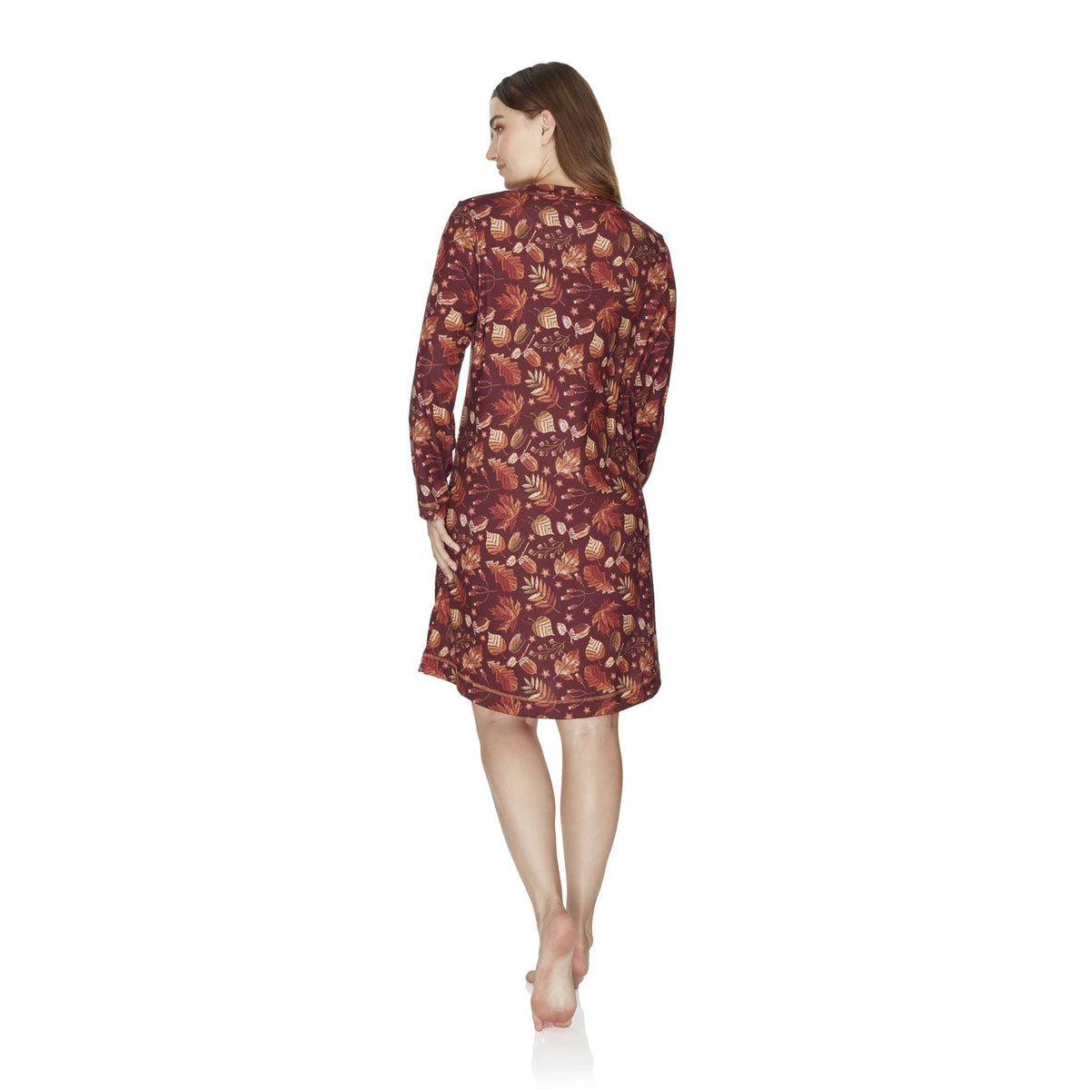 Wysteria Lane Womens Jersey Knit Long Sleeve Nightdress - Burgundy Wysteria Lane