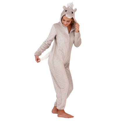 Loungeable Womens Sparkle Unicorn Fleece Onesie - Silver