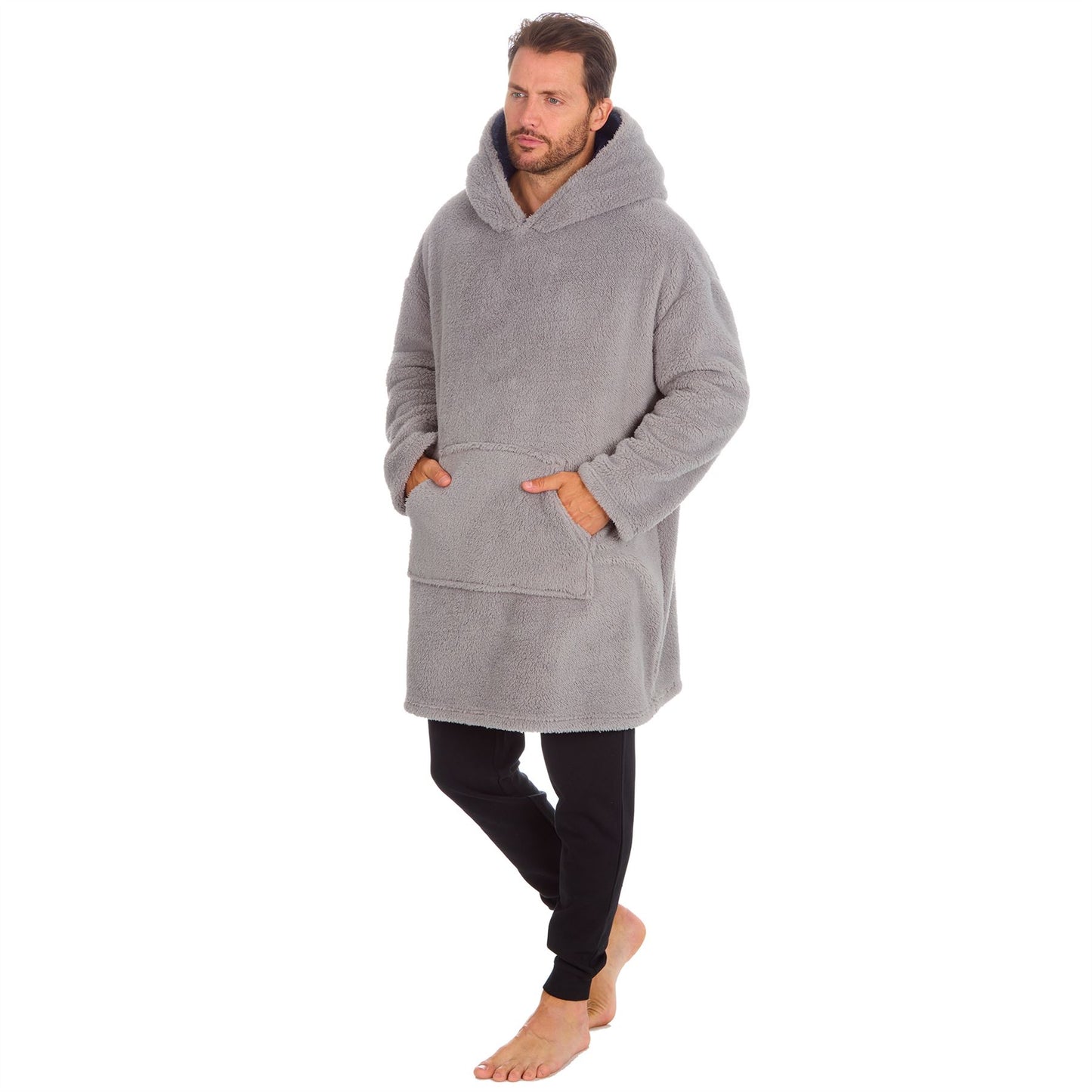 Huggable Hoodie Mens Snuggle Fleece Oversized Hoodie - Grey