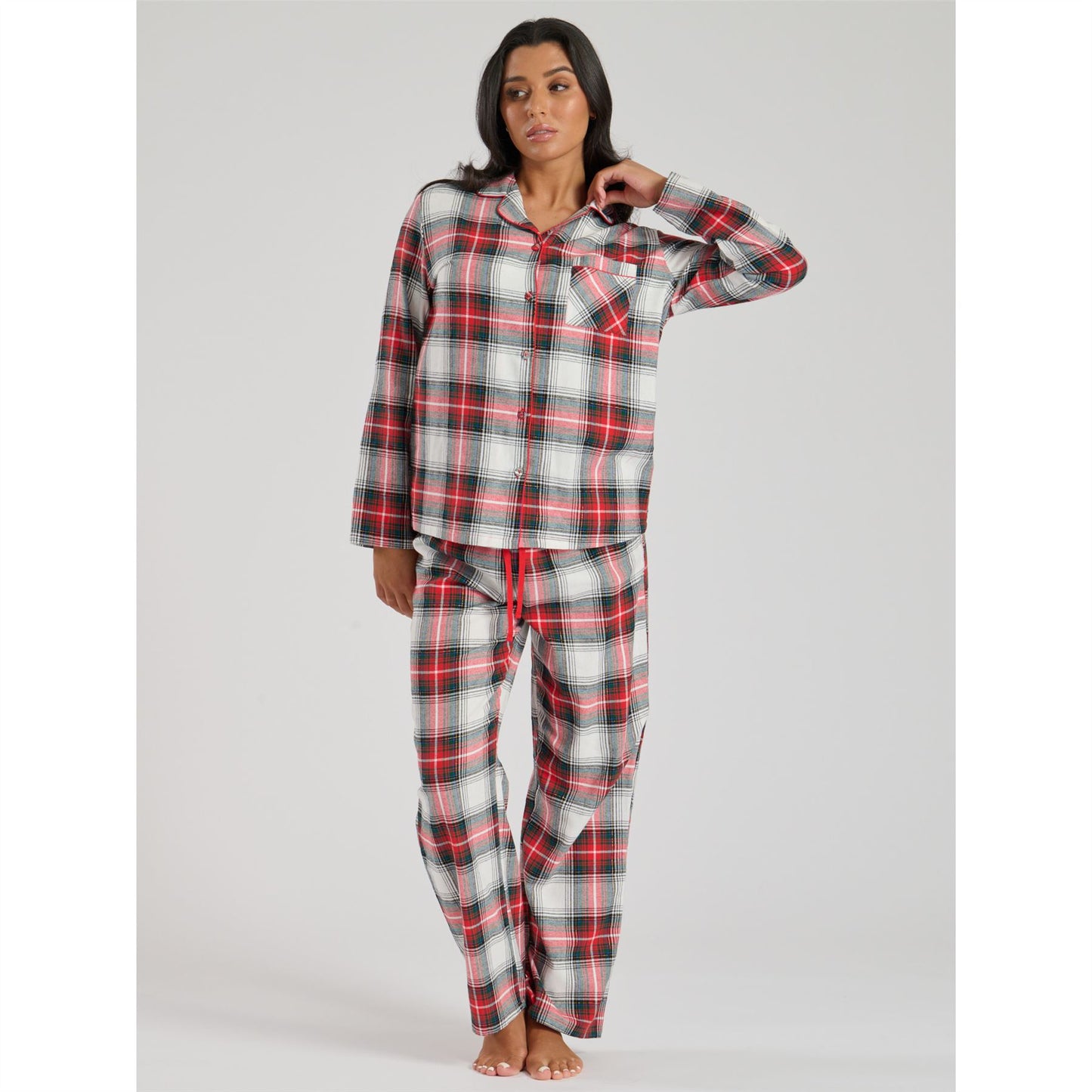 Loungeable Womens Check Brushed Cotton Flannel Pyjamas - Red