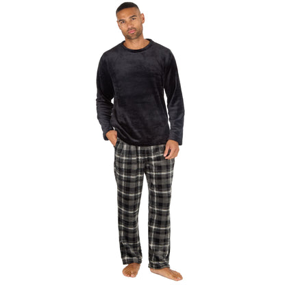 Cargo Bay Mens Fleece Pyjamas - Black/Charcoal Check