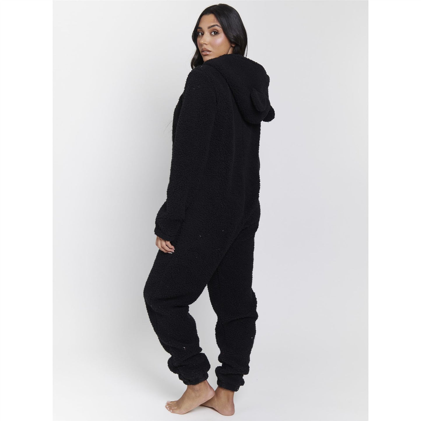 Loungeable Womens Sherpa Fleece Teddy Bear Onesie - Black