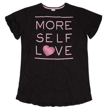 Forever Dreaming 'More Self Love' Frill Nightdress - Black
