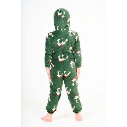 Nifty Kids Reindeer Fleece Onesie - Green