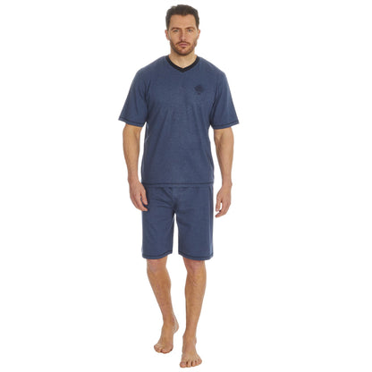 Cargo Bay Mens V Neck Top/Short Pyjamas - Denim/Navy