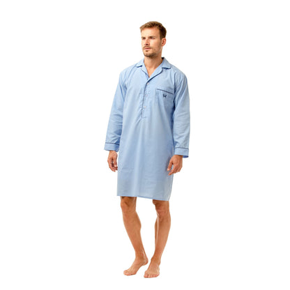 Haigman Mens Easy Care Long Sleeve Nightshirt - Sky Blue