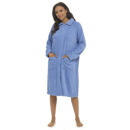 Tom Franks Womens Zip Through Towelling House Coat - Lilac Tom Franks