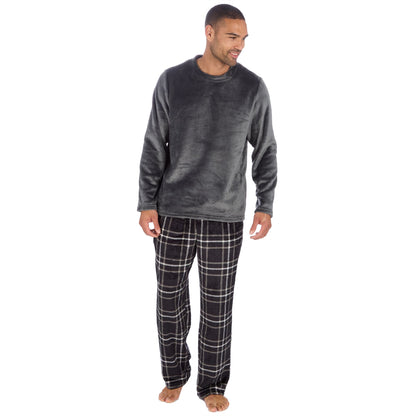 Cargo Bay Mens Fleece Check Pyjamas - Grey/Black Check