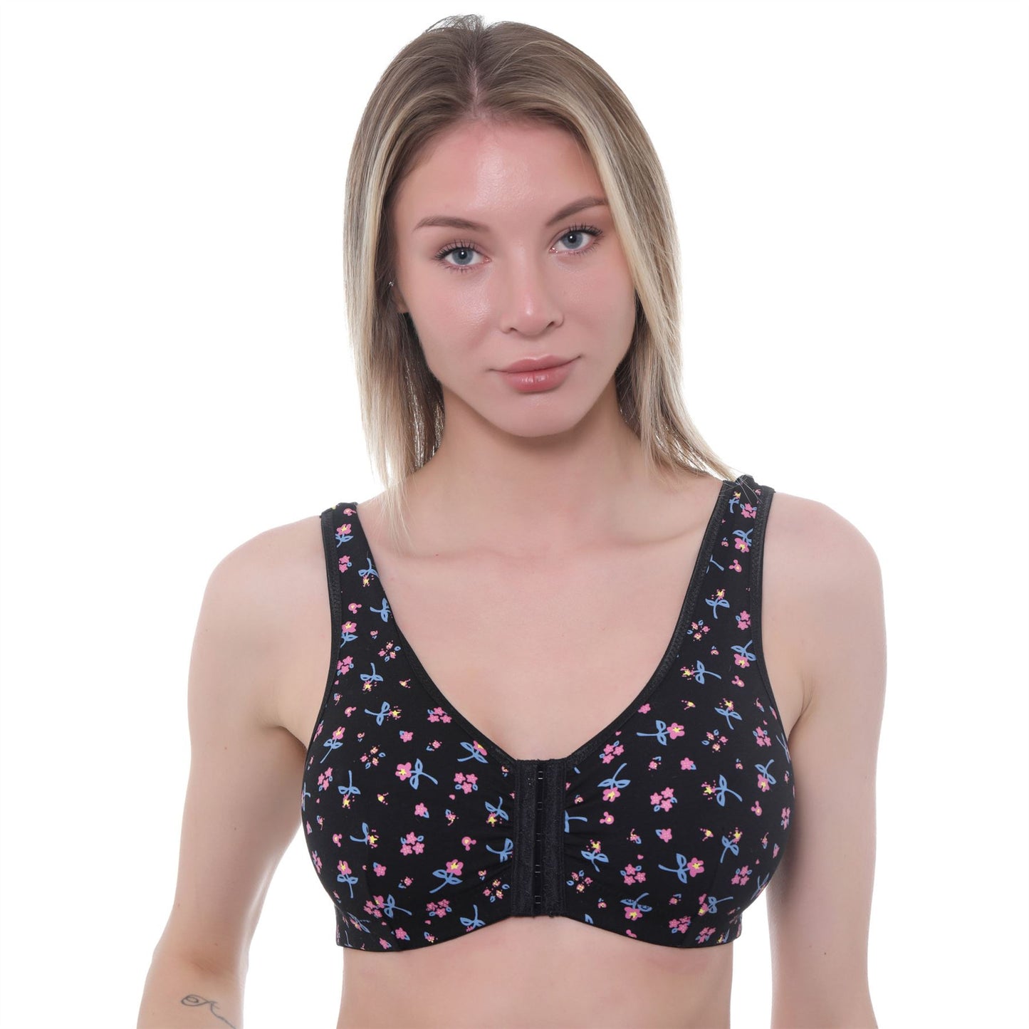 Gemm Front Fastening Bra - Black/Floral
