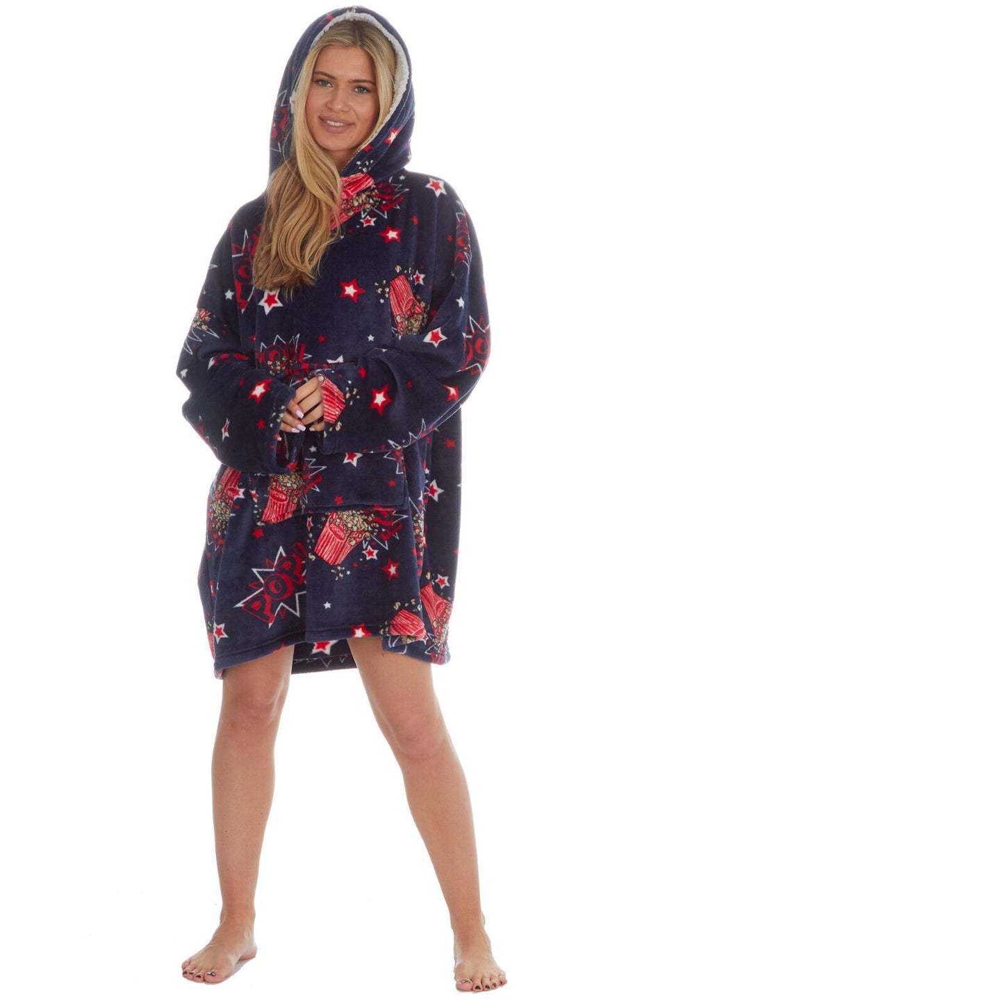 Forever Dreaming Womens Oversized Fleece Hoodie - Navy Popcorn