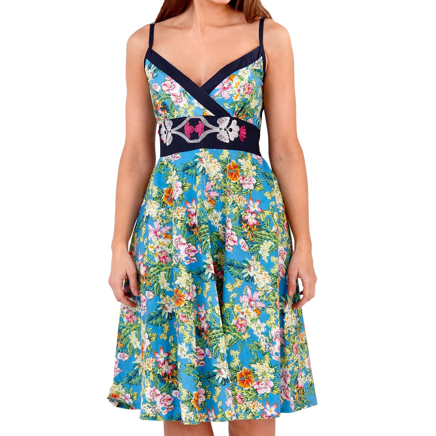 Pistachio Floral Crossover Dress - Blue/Navy