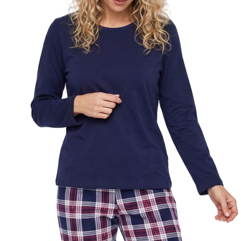 Indigo Sky Womens Check Jersey Pyjamas - Navy Indigo Sky
