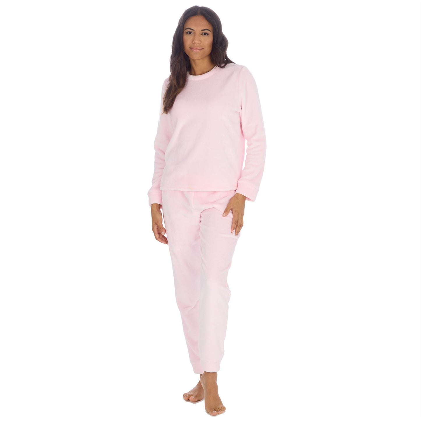 Forever Dreaming Womens Plush Fleece Pyjama Set - Baby Pink