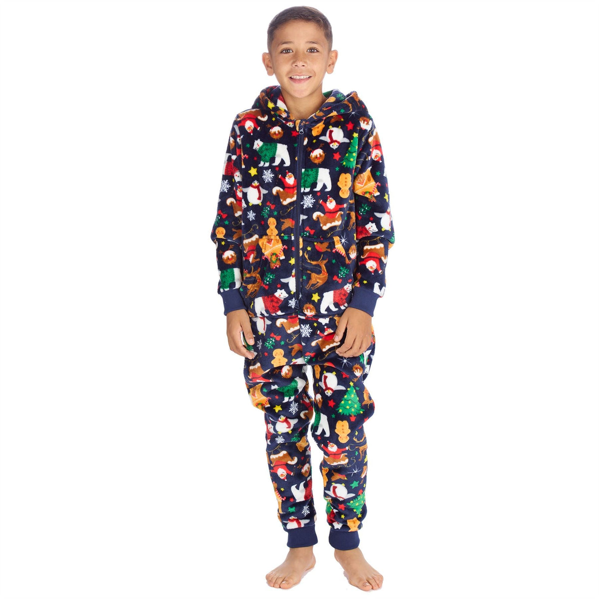 Huggable Hoodie Unisex Kids Christmas Fleece Onesie - Navy Huggable Hoodie