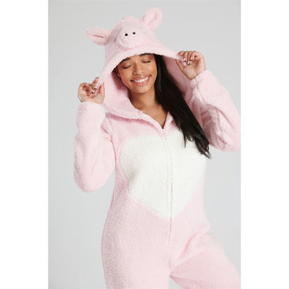 Loungeable Womens Sherpa Fleece Pig Onesie - Pink
