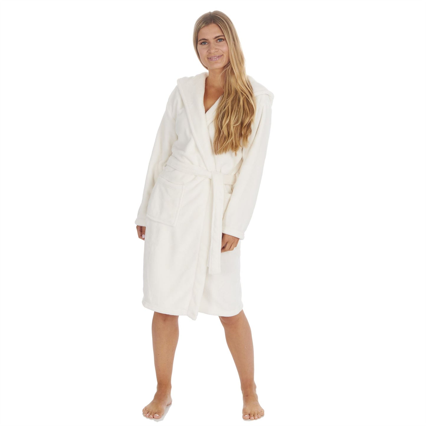 Forever Dreaming Womens Fleece Hooded Robe - Cream (S-XL)